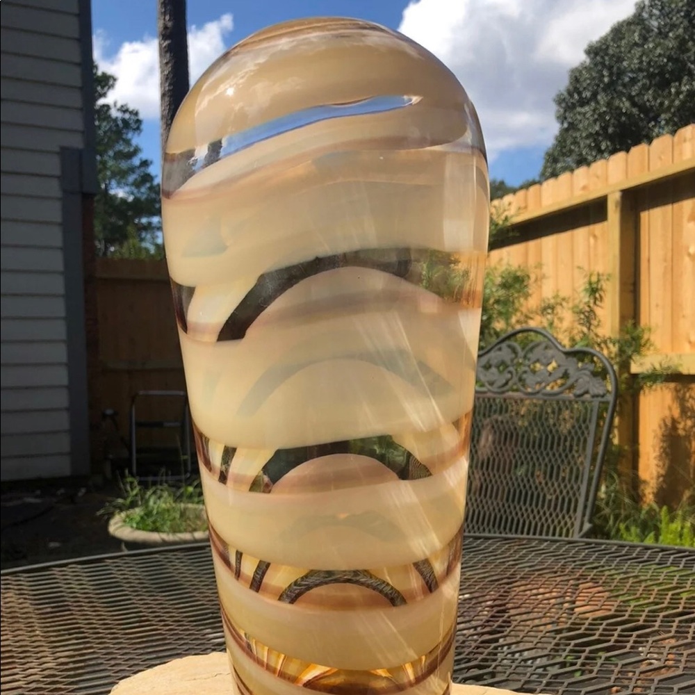Unique Vintage Cream & Amber Swirl Large Vase
